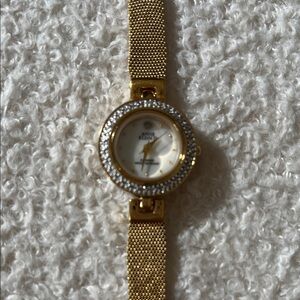 Anne Klein Gold Mesh Watch with Crystal Bezel